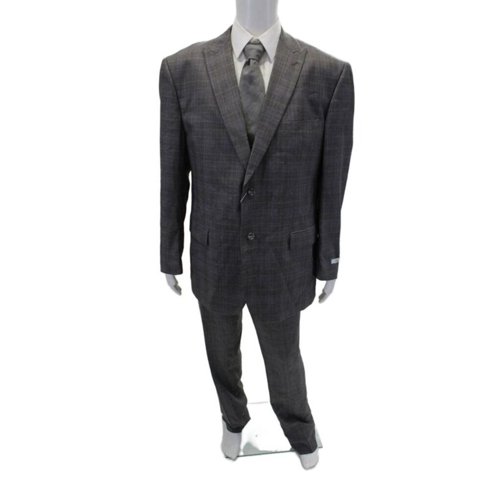Vinci Mens Wool Long Sleeve Stripe Button Blazer Pants Suit Gray Size EUR 40